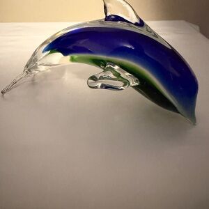 Source Unknown Glass Dolphin Sculpture - Blue and Green
